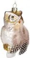 BRUBAKER Christbaumschmuck Eule mit Federn Gold - Handbemalte Weihnachtskugel (1-tlg), Dekoration aus Glas mit Federn - Anhänger Lustige Baumkugel - 10,8 cm
