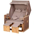 Outsunny Strandkorb Volllieger Gartenliege Getrankehaltern PE Rattan Beige 118 x 79 x 50 cm