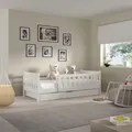 Masseno Kinderbett ELSA 80x160 cm mit Schublade, Rausfallschutz, Einzelbett für Mädchen und Jungs, Holz, Weiß