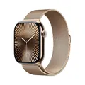 Apple Watch Series 10 (GPS + Cellular 46 mm) Smartwatch mit Titangehäuse in Gold und Milanaise Armband in Gold (M/L). Fitnesstracker, EKG App, Always-On Retina Display, Wasserschutz