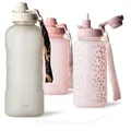 MAMEIDO Trinkflasche mit Strohhalm & Zeitmarkierung als Trinkerinnerung 2 l, Wasserflasche auslaufsicher, Sportflasche BPA-frei, Gym Water Bottle, Flasche aus Tritan (Ivory Beige)