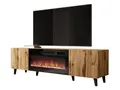 Mirjan24 TV Lowboard Vailbo 180 mit Elektrischem Kamin, Fernsehschrank, Fernsehtisch, Unterschrank, Realistische LED-Flamme, Board, Schrank, TV-Bank (Eiche Wotan)