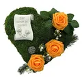 Radami Grabgesteck Grabschmuck Grabaufleger Moosherz Grabherz Trauerherz Grab Herz Gesteck Rosen mit Schriftrolle Für Immer im Herzen (Rosen Orange)
