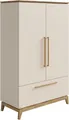PAIDI Kleiderschrank STIENE in Beige oder Grau, 2 Türen und 1 Schublade mit Soft-Close (B/H/T ca. 123/200/57cm) inkl Kleiderstange + Einlegeböden, Kleiderschrank mit Eiche Massivholz