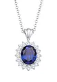 Elli Halskette Silber 925 Soliär Stein Oval Anhänger Kette Damen Zirkonia Kristall Saphir Schmuck Geschenke für Frauen Mädchen Mama Freundin, Silberkette Länge 45 cm
