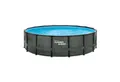 SUMMER WAVES Pool Frame Pool (Komplettset, 5-tlg., Filterpumpe, Einstiegsleiter, Plane, Reinigungs- & Repairkit), Ø 488x122 cm Rattanoptik grau rund
