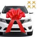 Große Rote Schleife für Auto, Geschenkschleife Groß XXL 76cm, Wiederverwendbar Rote Schleife Groß, Riesen Geschenkschleife, Fahrrad, Geburtstagsparty & Hochzeit, mit 4 Goldene Schleife & Saugnapf