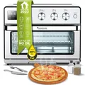 TurboTronic by Z-Line Minibackofen 4in1 Heißluftofen Heißluftfritteuse XXL Version 32L inkl. Drehspieß, & XXL Zubehör Backblech, Dörrgerät ab 25°C & Grill, Airfryer silber, silberfarben