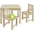 Bomi Kindersitzgruppe Holz Amy | Kindertisch mit 2 Stühlen | Tisch & Stühle Kinderzimmer Set | Kindertisch für drinnen | Maltisch & Basteltisch Kinder | Kindermöbel Holz Naturbelassen