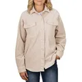 DENIMFY Hemdjacke Damen Hemdbluse DFSophia Oversize Fit Shacket mit Knopfleiste beige M