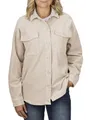 DENIMFY Hemd Damen Oversized Langarm DFSophia Cordhemd Hemdjacke Hemdbluse Freizeithemd Taschen Knöpfe Einfarbig Beige M, Größe:M, Farben:Light Sand