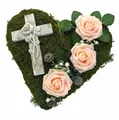 Gestecke Grabgesteck Grabschmuck Grabherz Kreuz Trauerherz Gesteck rosa Rosen, Radami