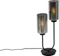 QAZQA - Art Deco Art-Deco-Tischlampe schwarz mit Rauchglas 2-flammig – Laura I Wohnzimmer I Schlafzimmer - Länglich - LED geeignet E27