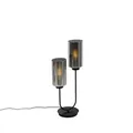 Qazqa Art Deco Tischleuchte - Laura - Schwarz mit Rauchglas, max. 40W, Geeignet für LED, 64cm, Ideal als Schlafzimmerlampe und Wohnzimmerlampe