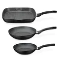 GSW Pfannen-Set Gourmet Granit – hochwertiges Pfannenset bestehend aus 2 Bratpfannen und 1 Grillpfanne, auch für Induktion, Antihaftbeschichtung – Aluminium, 3-teilig, Schwarz