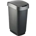 Rotho Kunststoff AG Rotho Mülleimer TWIST, 50 Liter, Abfalleimer mit Schwing- und Klappdeckel, Farbe: schwarz/ dunkelsilber 1754508850