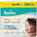 Pampers Feuchttücher Aqua Soft Touch, 288 Tücher, unparfümiert, je 48 Stück, 6 Pack