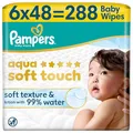 Pampers Aqua Soft Touch Baby-Feuchttücher, 6 Packungen mit 48 Feuchttüchern = 288 Baby-Feuchttücher, weiche Textur & Lotion mit 99% Wasser