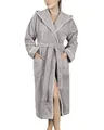 LAYNENBURG Bademantel Damen Frottee - Kapuze - Lang - 100% Baumwolle (360g/m2) - OEKO TEX Standard 100 - Größe (S, Grau)