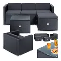 KESSER Polyrattan Lounge Aruba - Gartenlounge für 4-5 Personen Gartenmöbel-Set Sitzgruppe aus 3er Gartensofa, Sessel, Hocker und Beistelltisch mit Sitzkissen - für Garten, Terrasse und Balkon