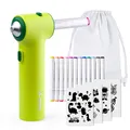 Airbrush Textil Set, inkl. 12 Textilmarker mit Doppelspitze, 4 Schablonen und...