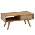 Wohnling Couchtisch WL6.160 90 cm Massivholz Rattan Wohnzimmertisch Sofatisch Schublade (90x40x45 cm Mango Massivholz / Rattan Rechteckig), Sofatisch Rechteckig, Wohnzimmertisch Schublade