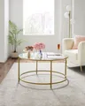 VASAGLE Couchtisch mit goldenem Eisengestell Ø84 x 45,5 cm rund Glastisch robustes Hartglas Sofatisch stabil Wohnzimmertisch dekorativ Gold LGT21G