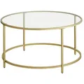 Boxxx Couchtisch, Klar, Gold, Metall, Glas, rund, Flachrohr, 84x45.5x84 cm, einfacher Aufbau, Wohnzimmer, Wohnzimmertische, Couchtische, Couchtische Glas