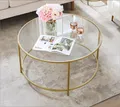 VASAGLE Couchtisch Rund, Glas, Metall, Modern, Wohnzimmertisch, Elegant Design (inkl. Zubehörpaket & Anleitung), Beistelltisch für Wohnzimmer, Ø 84 x 45.5 cm, transparent gold