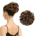 100% Echthaar Haarteil Haargummi，Gelockt Unordentlich Dutt Extensions Echthaa...