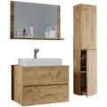 Mid.you Badezimmer VCM Lendas, Honigeiche, Glas, Keramik, Holzwerkstoff, 4-teilig, 2 Fächer, 2 Schublade(n),2 Schublade(n) Schubladen, 94 cm, hängend, Badezimmer, Badmöbelsets & Badmöbelserien, Badmöbel-Sets
