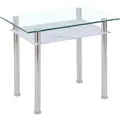 Esstisch Glas 90x60x75 cm – 6 mm Sicherheitsglas mit Facettenschliff – Glastisch mit Ablage in Marmoroptik Weiß – Chromgestell, modern & sta... - Weiß/Silber