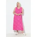 Ulla Popken Maxikleid Maxikleid gemustert A-Linie V-Ausschnitt ärmellos rosa 46/48