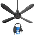 Bestlivings Mobiler Deckenventilator mit Stecker und Schalter, 220V-240V / 5 Watt, Ø40 cm Portabler Decken - Ventilator mit Aufhänger, Energiesparend (Schwarz)
