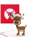 Pop Up Karte Rentier mit Weihnachtsmütze - lustige 3D Weihnachtskarte mit niedlichem Rudolf, Klappkarte zu Weihnachten