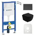 GEBERIT Geberit Duofix Basic Vorwandelement + Wand-WC Tiefspül Brava Becken Schwarz Spülrandlos + Bedienplatte Delta 25 für Doppelspülung