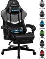 LUCKRACER Gaming-Stuhl Gaming Chair Bürostuhl Ergonomisch mit Lendenkissen Kopfkissen, Höhenverstellbarer Gamer Stuhl 150kg Belastbar, Fußstütze grau