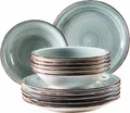 Home affaire Tafelservice Teller Set, Geschirr-Set Bel Tempo (12-tlg), 6 Personen, Keramik, rustikale Holzoptik mit Spiraldekor, 12 Teile, für 6 Personen