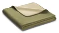 Wohndecke Melange Doubleface oliv-sahara, mit Ziersticheinfassung, Größe 150x200