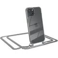 EAZY CASE Handykette kompatibel mit iPhone 15 Handyhülle mit Metall Umhängeband und Ersatz Kordel schwarz, Handykordel mit Schutzhülle, Stylische Kette, Metall - Silber