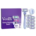 Gillette Venus Extra Smooth Swirl Rasierer Damen, Lila - Damenrasierer für Langanhaltende Glätte Und Geschmeidigkeit, Inkl. 9 Nassrasierer Rasierklingen, Handstück Und Duschhalterung