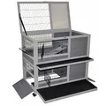 Kleintierstall Meerschweinchen Hamster Stall Hasenstall Indoor 90x53x95 cm – mit Zwei Schubladen, 2 Seitentüren, Höhle und praktischen Rollfüßen - grau