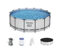 Bestway Framepool 5612X Frame Pool Set Steel Pro MAX Lichtgrau, rund (Komplett Set, 5-tlg., Pool, Leiter, Pumpe, Kartusche, Plane), robust und langlebig, Ø 427 x 122 cm