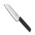 Victorinox Swiss Modern, Profi Santokumesser, Extra Scharfe Klinge, Kullenschliff, 17 cm, Kunststoffgriff, Rostfreier Stahl, schwarz