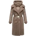Navahoo Wintermantel Kuscheltraum 14 Modischer Damen Plüschmantel aus angesagtem Materialmix braun XL (42)