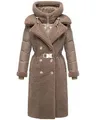 Navahoo Damen Langer Materialmix-Wintermantel warmer Plüschmantel mit angesagtem Materialmix und herausnehmbarem Einsatz mit Kapuze Kuscheltraum 14 Taupe Grey Gr. XL