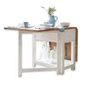 Loberon Tisch Dale, mit Schublade und Ablageboden, schönes Antik-Finish, seitliche Tischplatten klappbar, Esstisch, Esszimmertisch, Tannenholz, antikweiß/braun