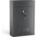 Wiltec Briefkasten anthrazit V2 Postkasten mit Namensschild, großem Briefschlitz und 2 Schlüsseln Wandbriefkasten aus pulverbeschichtetem Stahl