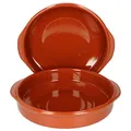 MamboCat Cazuela mit Griff 2er Set Schalen Bernd 1,3l Auflaufform rund 25,5cm aus Ton glasiert Größe XXL Ton hitzebeständig für Auflauf Tiramisu Fingerfood Unikat Handarbeit Vintage Mittelalter