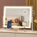 SONGMICS Schminkspiegel mit Beleuchtung, Kosmetikspiegel mit Ladeanschlüssen, Touch-Steuerung, 3 Lichtfarben - Weiß